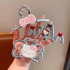 かわいい KT シルバー猫弓クリップ女性の夏 2025 新しい後頭部サメクリップヘアクリップ