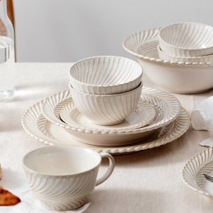 Cross-Border Hot Selling Dishes, Rice Bowls, Lace, Creative Household Kiln Tableware, Porcelain Bowls, Ceramic Plates, Bowls, Chopsticks and Spoons Set