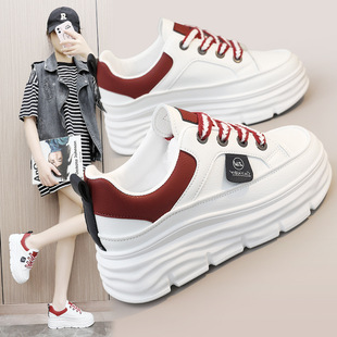 W3619 New Breathable Women's Shoes 2023 Autumn Color-matching Thick Sole Height Increasing Leather Casual Shoes Fashion Women's Sneakers