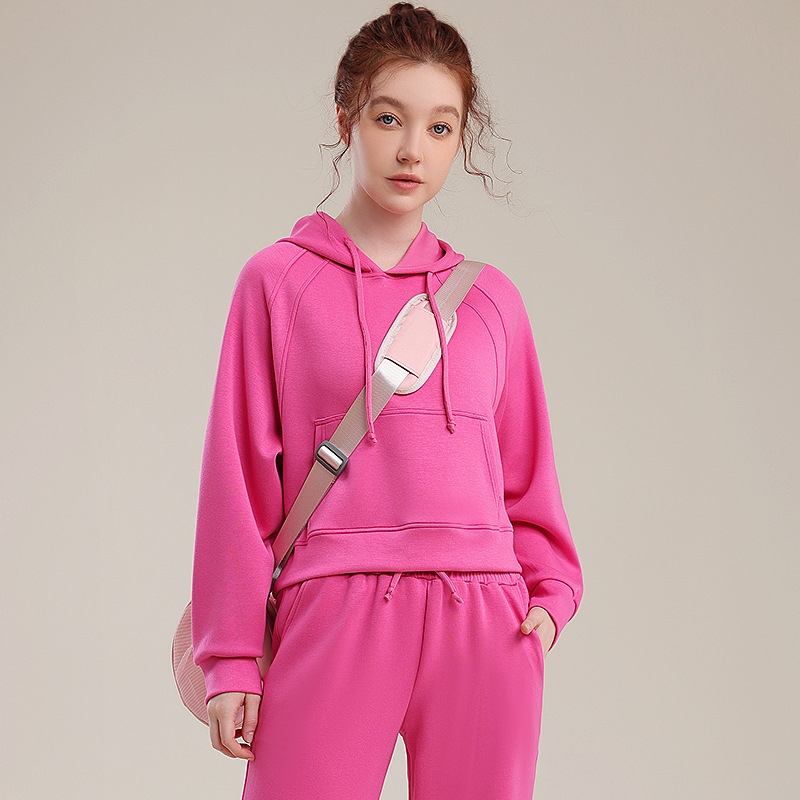 秋冬休闲裸感连帽瑜伽服套装女宽松显瘦跑步健身高级感运动套装