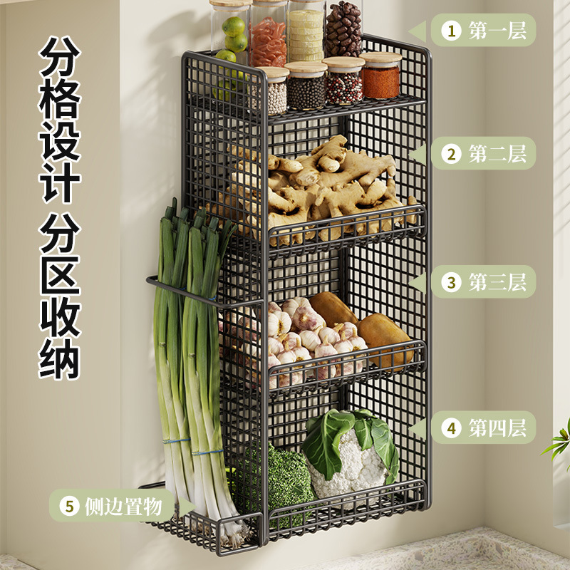 葱姜蒜厨房壁挂置物架墙上免打孔收纳盒通风筐香料调料收纳神器|undefined