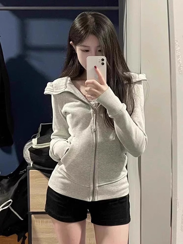 lulu修身卫衣外套女开春季穿搭正肩初春韩系连帽运动收腰短款上衣|undefined