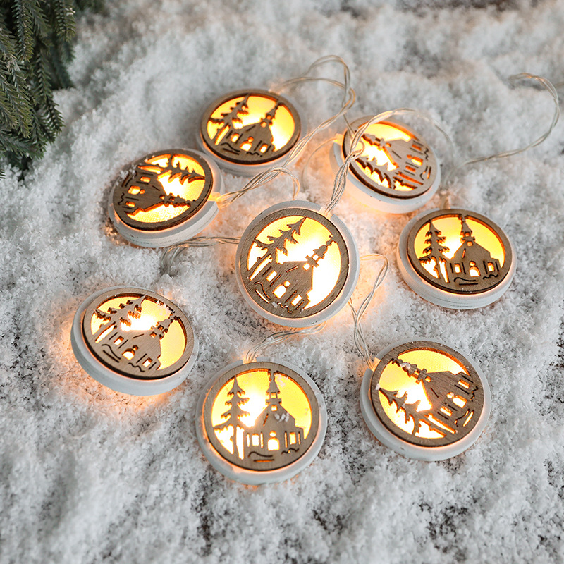 Luces LED de Navidad luces de cadena de madera de estilo nórdico luces blancas cálidas decoraciones de Navidad casa de madera Elk