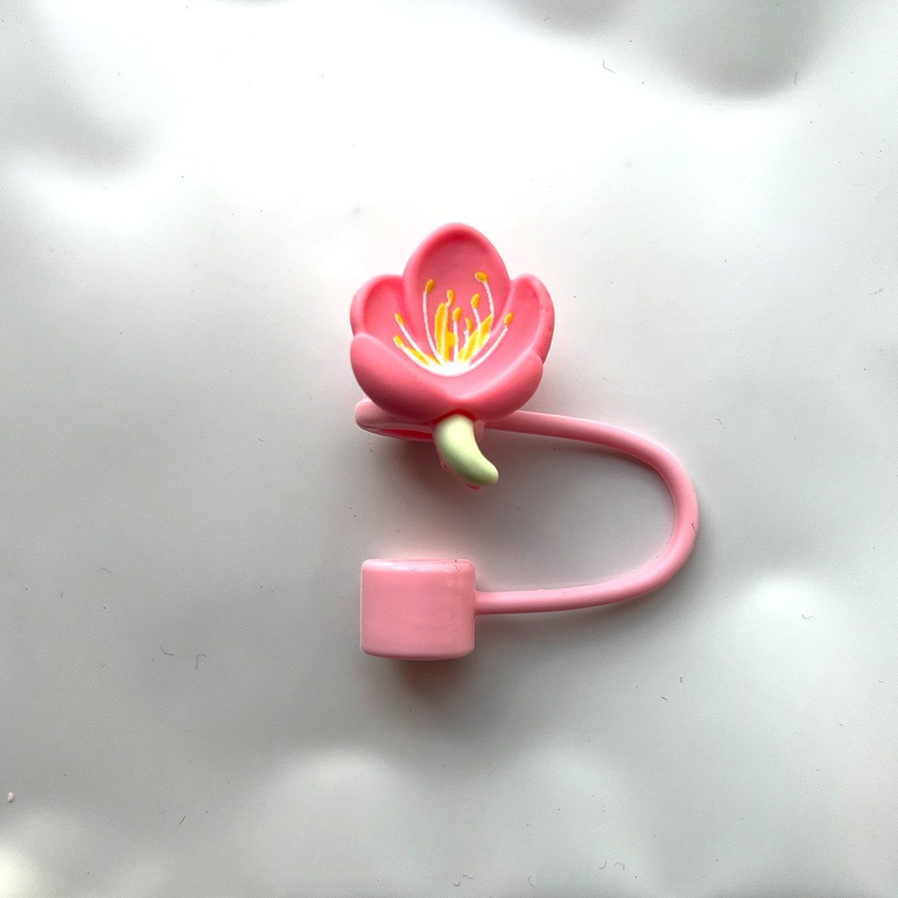 Nuevo cross-border cerezo silicona mangas de paja tapa de paja de vidrio flor serie de tapón de paja de polvo