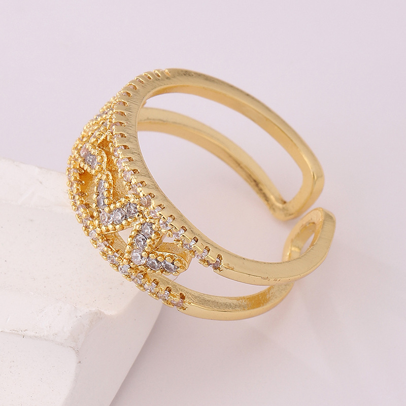 20g Weight Zircon Inlay Material Open Rings Classification 1 Piece Quantity Holiday, Banquet Occasion Copper Material Heart Shape, Crown, Flower Pattern Unisex Gender Inlay Design Lady Style Wholesale Jewelry Lady Heart Shape Crown Flower Copper Zircon Inlay Open Rings 35