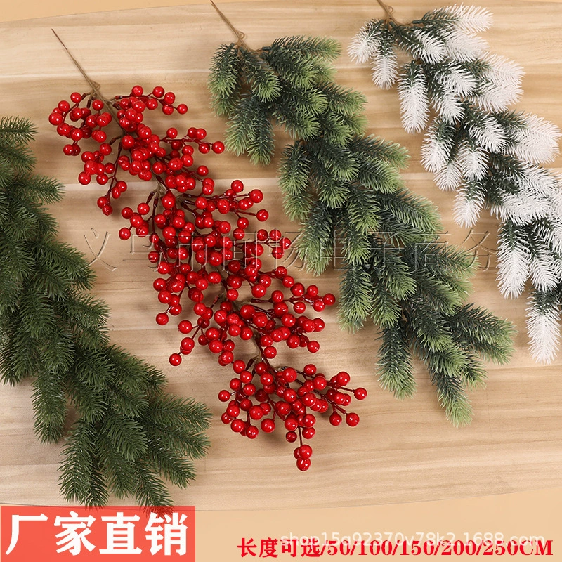 Праздничная ротанговая гирлянда 1,8 м, имитация pine из PE, короткая/длинная, варианты с инеем или ягодами