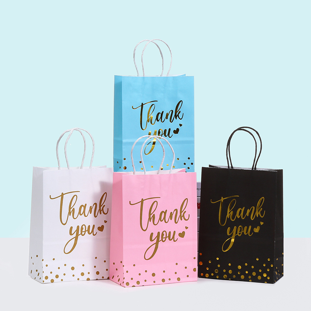 烫金感谢主题四色礼品包装袋黑白粉蓝牛皮纸袋派对手提礼物包装袋