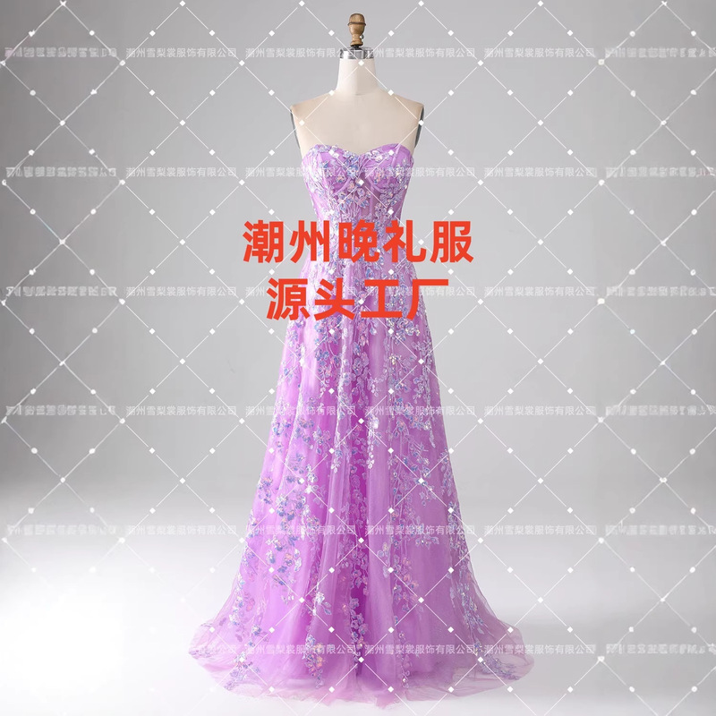 2026 New Model Foreign Trade Independent Site Cross-Border Amazon Evening Dress Purple Ball Gown Long Evening Party Dress