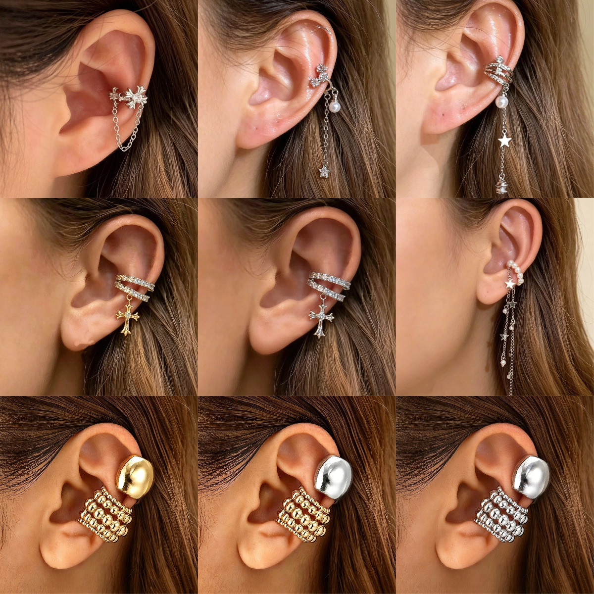 Copper inlaid zircon cross ear cuff without piercing, light luxury and high-end feel, versatile and fashionable ear clip for women without ear piercings