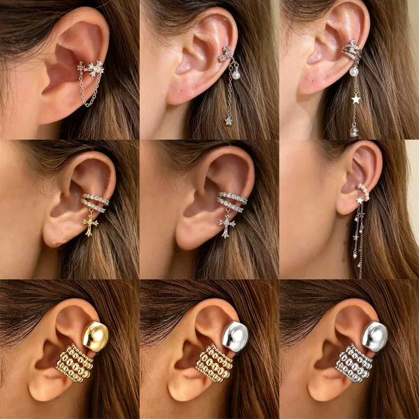 Copper inlaid zircon cross ear cuff without piercing, light luxury and high-end feel, versatile and fashionable ear clip for women without ear piercings