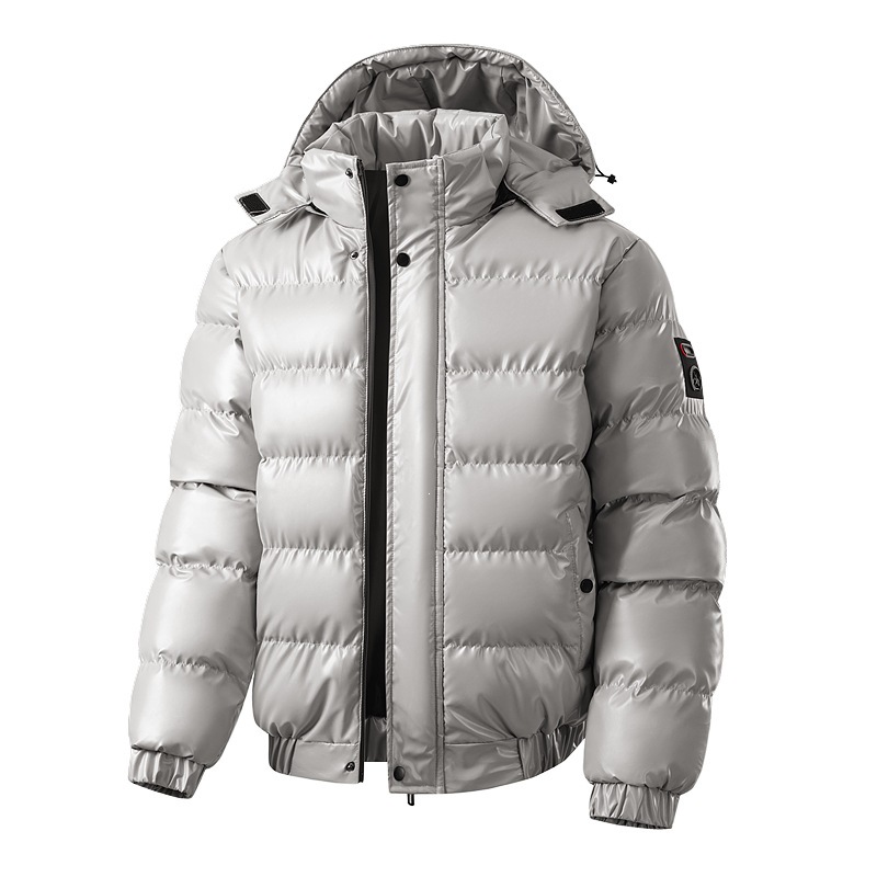 European size 2026 new cross-border cotton jacket for men, Korean style trendy short down cotton coat, silver gray shiny cotton jacket for men