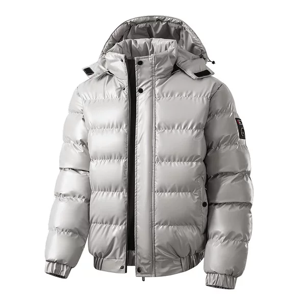 European size 2026 new cross-border cotton jacket for men, Korean style trendy short down cotton coat, silver gray shiny cotton jacket for men