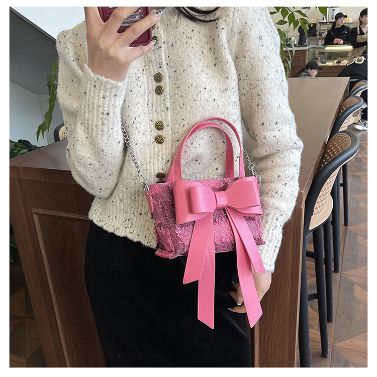 Women's Medium Pu Leather Bow Knot Streetwear Bowknot Zipper Shoulder Bag display picture 1