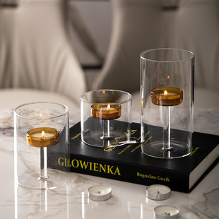 European-style light luxury dining table candle holder candle dinner props romantic Candlestick decoration Nordic small romantic glass