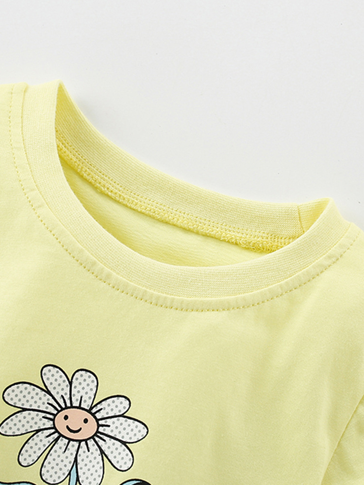 Malwee niñas camiseta de cuello redondo ropa de verano nueva camiseta de mangas cortas de estilo extranjero niñas lindas camiseta de ropa de niños camiseta casual