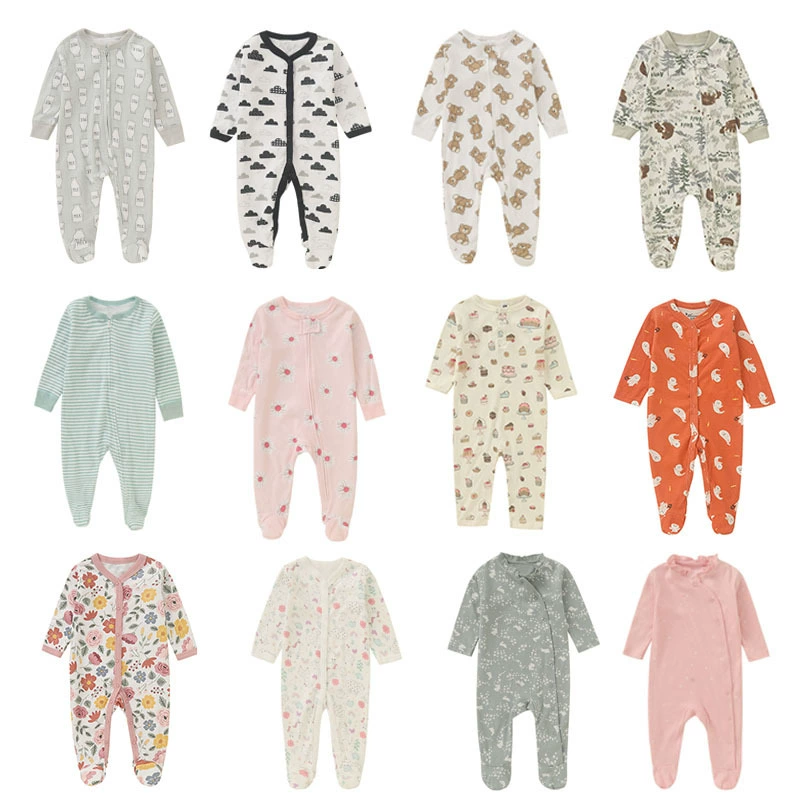Детская одежда для ползания 0-1 года, случайный стиль, комбинезон на пуговицах спереди, пижама с принтом, одежда для ползания, комбинезон с длинными рукавами, оптовая продажа