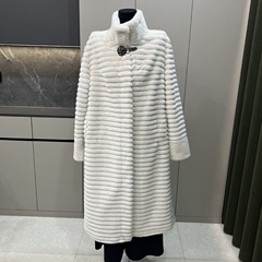 跨境2025冬新款天鹅绒貂皮大衣女横排带钻扣环保水貂皮草加长款外