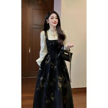 黑色新中式国风连衣裙两件套女秋季新款气质高级感穿搭裙子长裙女