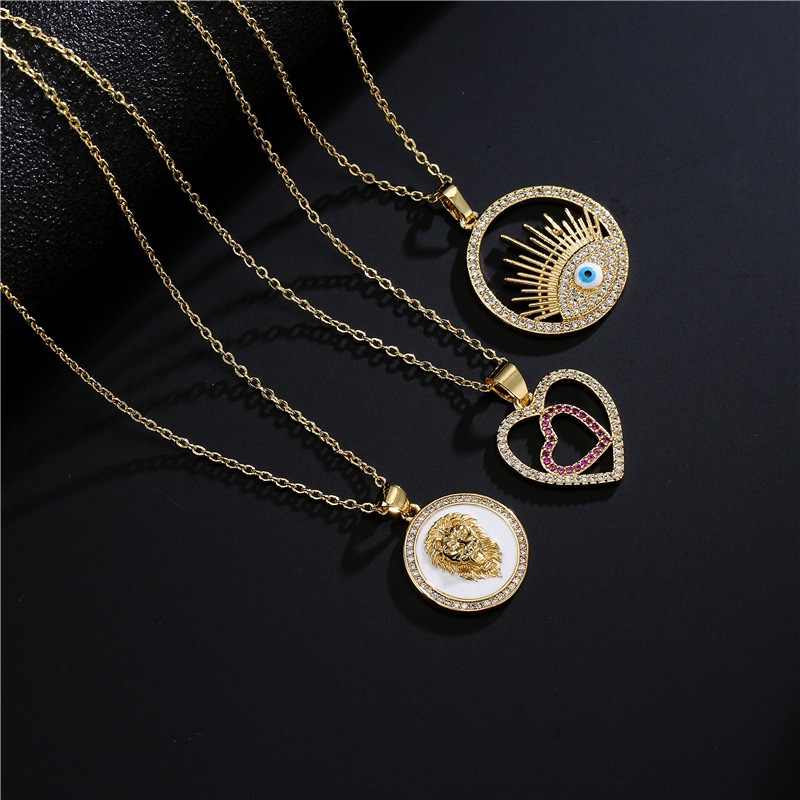 Retro Copper Micro-inlaid Zircon Disc Devilu0027s Eye Pendant Necklace