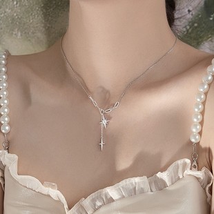 Niche Design Six-Pointed Star Pendant Necklace Women's Clavicle Chain Summer New Style Personalized Cross Star 2025 New Style