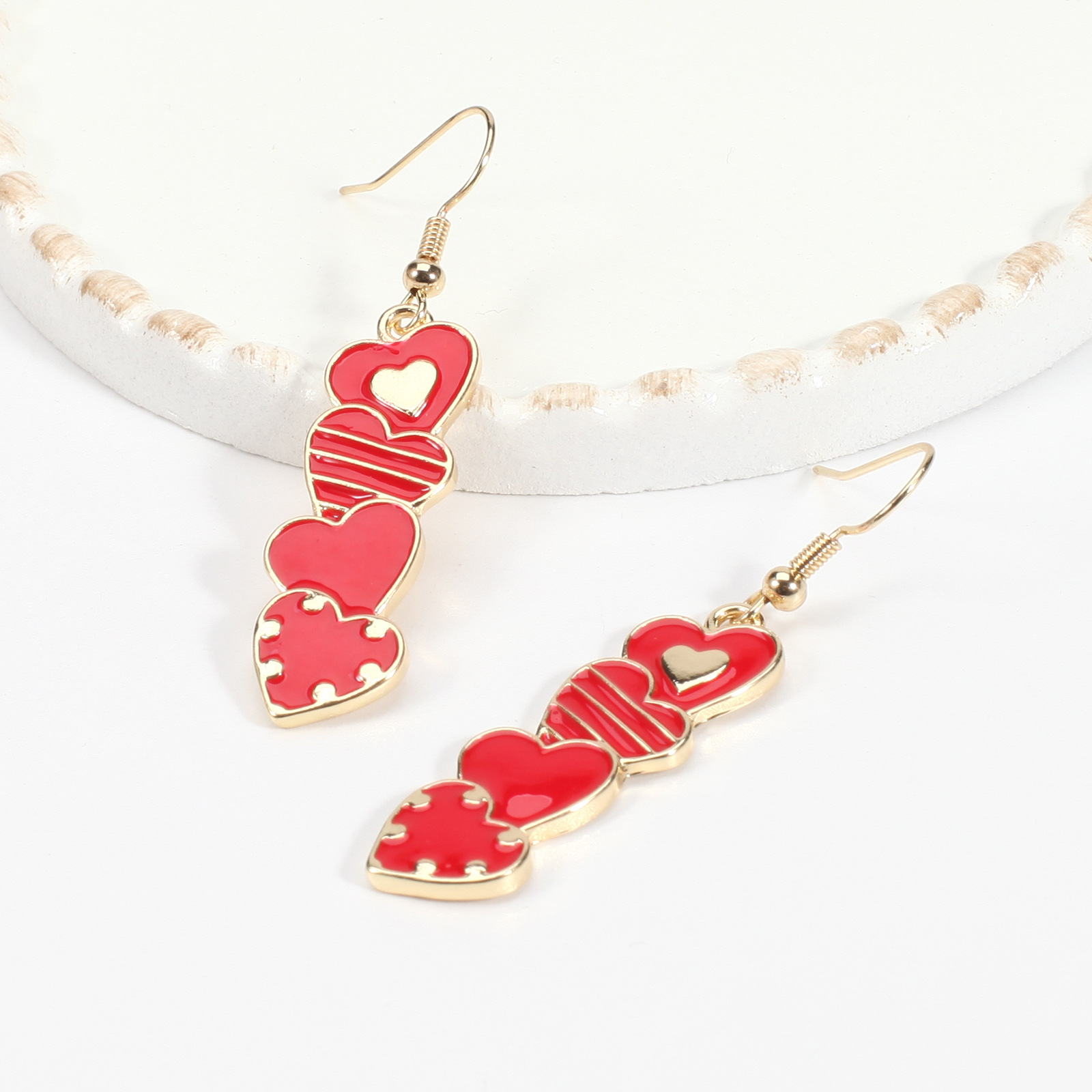 18g Weight Copper Ear Needle Material Rhinestones, Pearl Inlay Material Drop Earrings Classification 1 Pair Quantity Holiday, Daily Occasion Alloy Material Heart Shape Pattern Women's Gender Enamel, Inlay Design IG Style, Sweet Style 1 Pair IG Style Sweet Heart Shape Enamel Inlay Alloy Rhinestones Pearl Drop Earrings 12