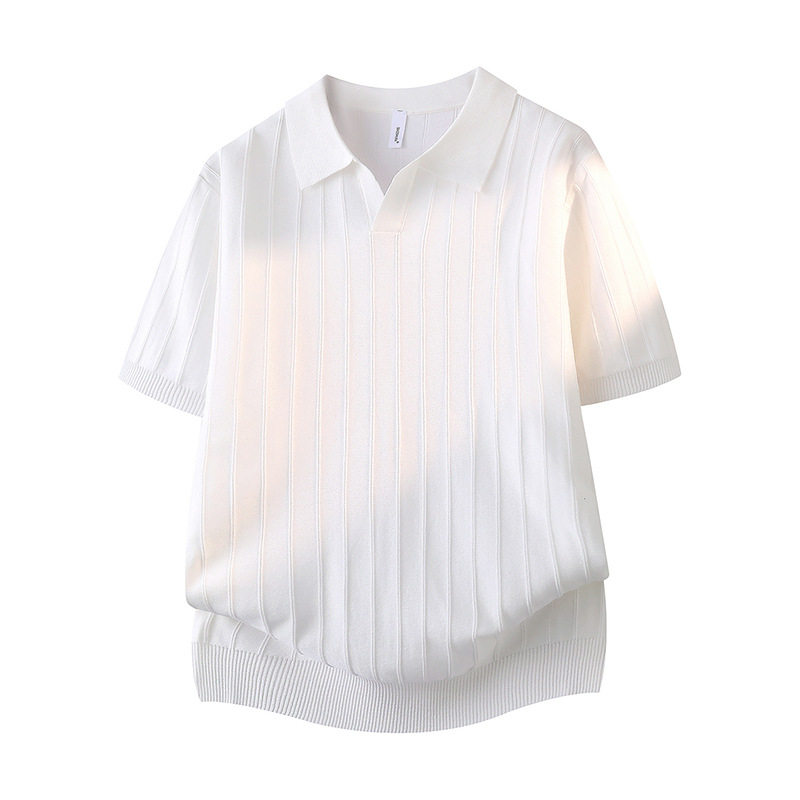 Polo camiseta de punto camiseta de manga corta hombre cuello V gaviota cuello viejo dinero viento rayas camiseta de hielo viejo dinero viento seda enfriamiento
