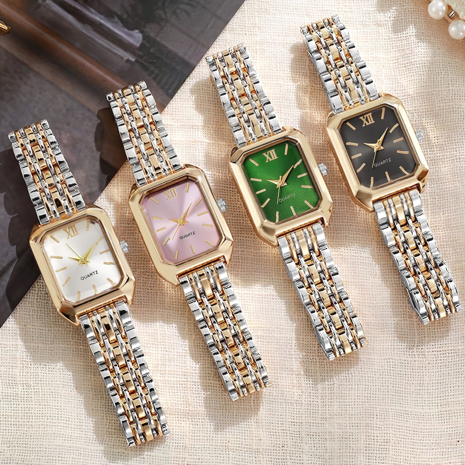 Temu Foreign Trade Steel Band Women's Watch, Fashionable and Simple Square Mini Quartz Watch for Female Students, Women's Bracelet Watch