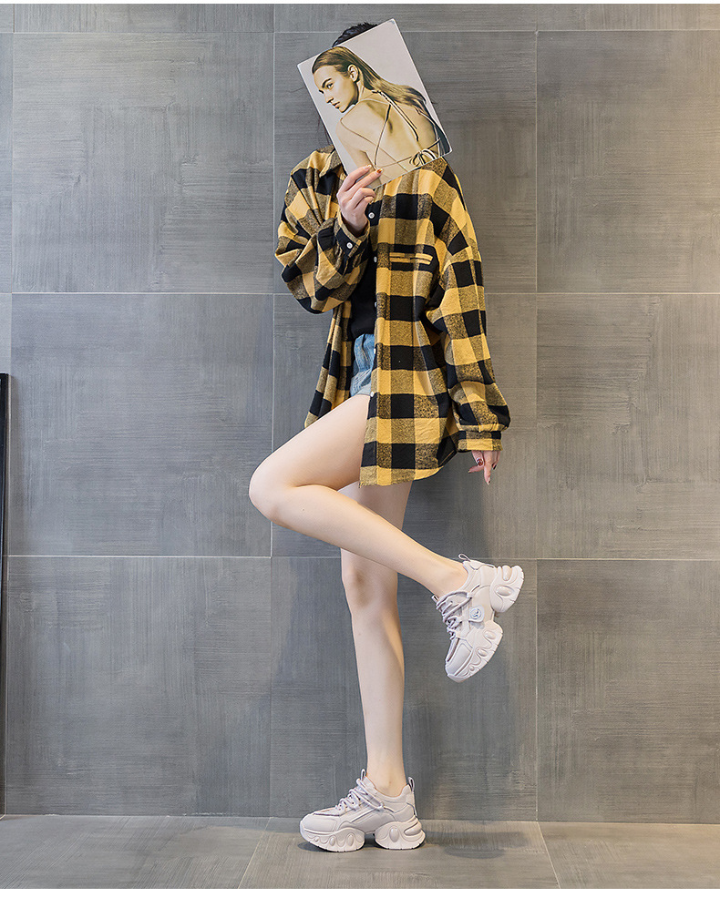 Giày sneaker nữ đế dày tăng chiều cao 7cm phong cách sao, dây buộc thời trang — M2555 Màu đen, M2555 màu be, M2555 màu hồng chi tiết 14