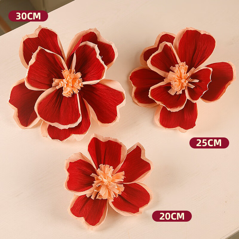 Flores arrugadas de doble capa - Rojo vino (grandes, medianas y pequeñas)