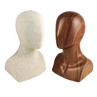 Imitation Wood Grain Mannequin Burlap Head Model Men Mannequin Half Body Abstract Mannequin Hat Wig Display