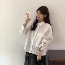 现货女韩国东大门代秋季翻领可调节袖口大口袋长袖衬衫气质宽松