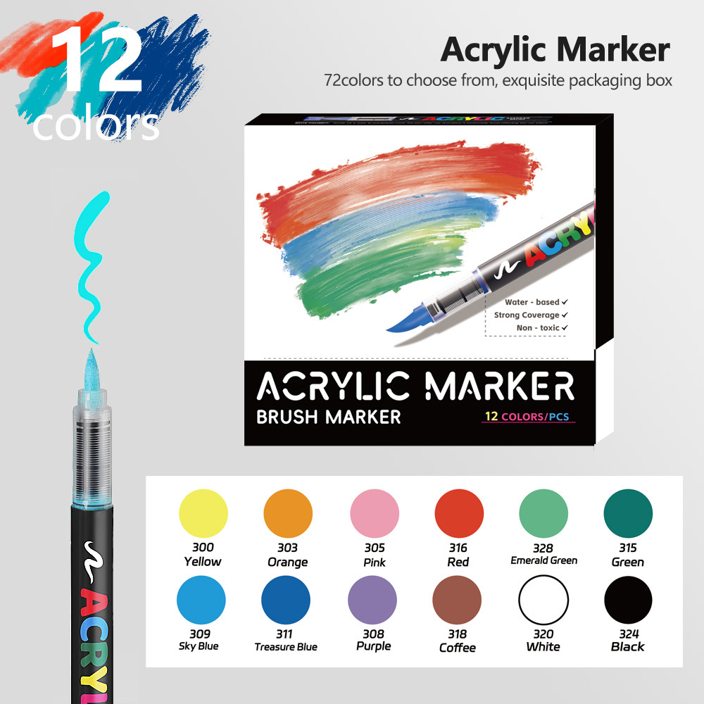 Pluma acrílica de líquido directo Cepillo de pintura de cabeza suave de 72 colores Pincel de graffiti de bricolaje de estudiante Pluma de punta suave Spot al por mayor