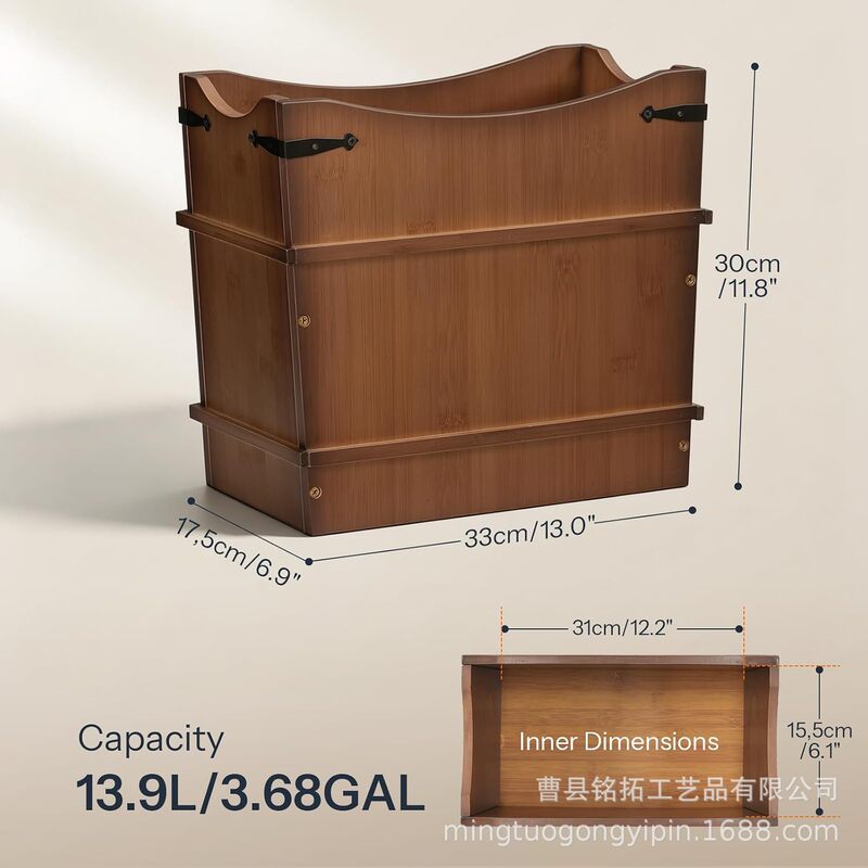 Solid wood trash can with handle for home use in bathroom, bedroom, kitchen, living room, office, general-purpose storage bin Solid wood trash can with handle for home use in bathroom, bedroom, kitchen, living room, office, general-purpose storage bin