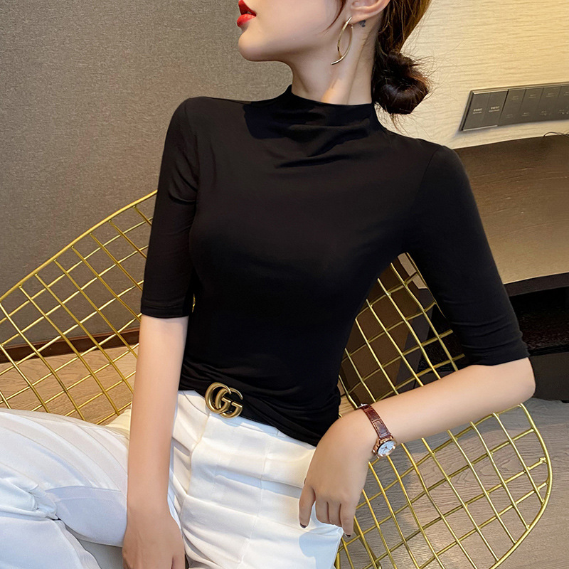 블랙 하프 터틀넥 7부소매