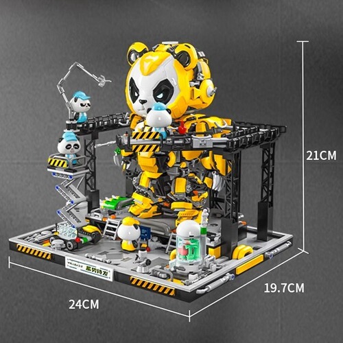 Trendy building blocks panda mecha assembly toy mechanical repair station deformation robot children's educational new year gift