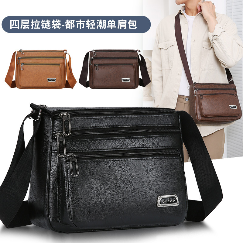 PU Horizontal Men's shoulder bag crossbody business commuter men's bag autumn new casual men's work carry-on bag