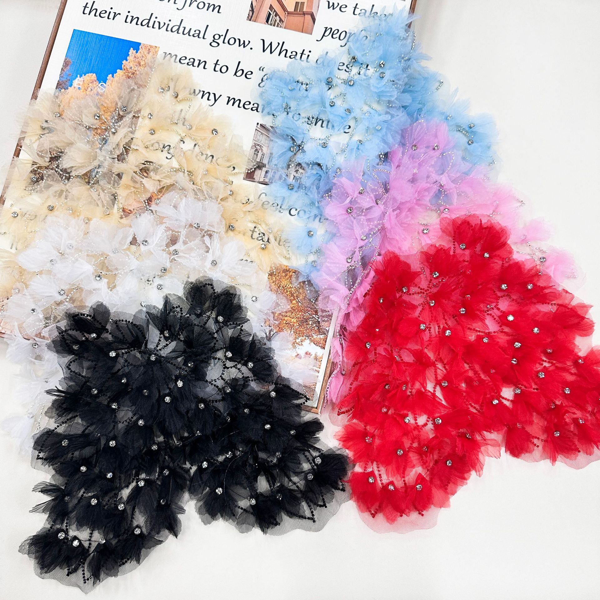 Cuello bordado, todo fósforo, cuello delantero de alta gama, malla, accesorios de diamantes de imitación, vestido de cuello para mujer, decoración de blusa de suéter