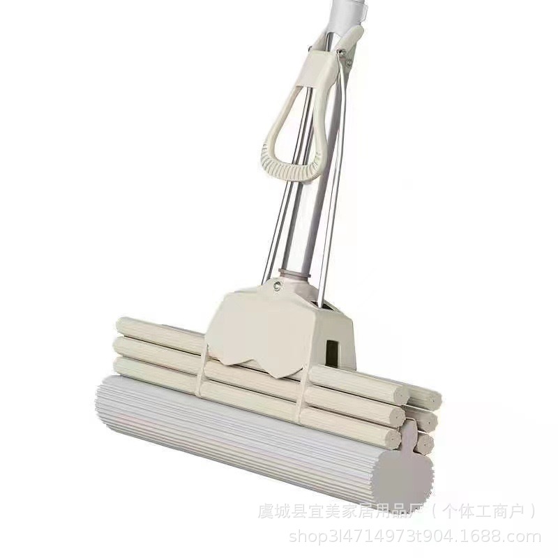 Three-Row Water-Absorbing Mop for Lazy People, No Hand Washing, No Harm to Hands, Sponge Roller, Wet and Dry Large Cotton Head Mop