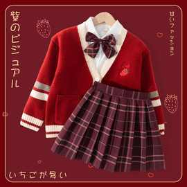 女童红色喜庆圣诞服装jk制服套装裙子儿童秋冬季毛衣校园风半时尚