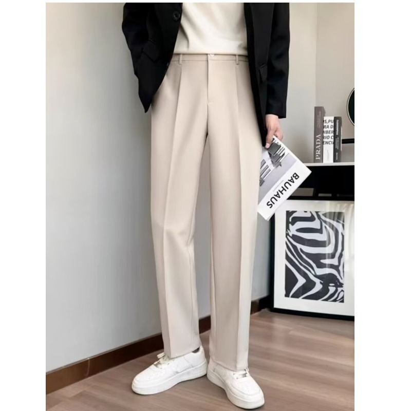 Summer Thin Washed Non-ironing Small Pendant Men's Straight Trousers Ice Silk Trousers Dosing Sense Wide-leg Casual Loose Suit