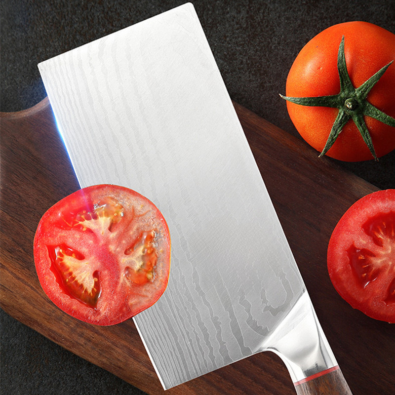 新款中式菜刀50CrMoV木柄大马士革纹锋利砍斩切刀厨师专用切片刀