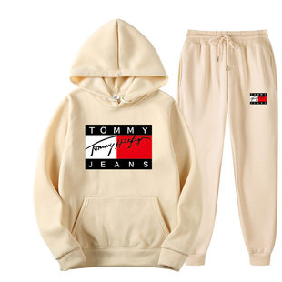 Cross-mirror Foreign Trade men's and women's fleece sweater two-piece leisure sports suit fashion brand hooded pullover printed sweatpants