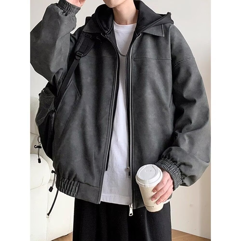 Herren Leder Bomberjacke Mit Kapuze Retro Stil Für Den Herbst_voghion.com