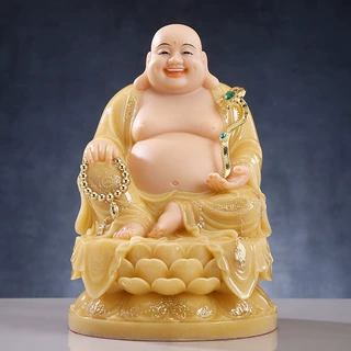 汉白玉弥勒佛像菩萨大肚佛开口笑佛未来佛开业元宝客厅家用摆件