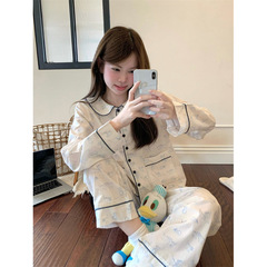 2025秋季新品 素雅猫咪简约开衫娃娃领家居服睡衣套装