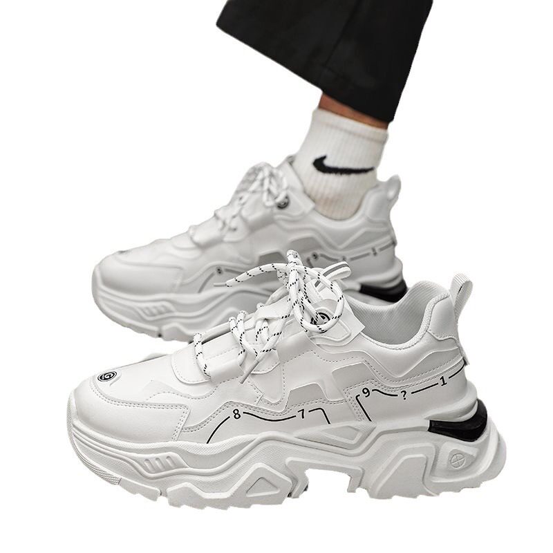 Giày sneaker nam da tổng hợp đế cao su gót thấp 1-3 cm, giày thể thao chạy bộ đế mềm tăng chiều cao — CCC10 màu trắng, CCC10 màu đen
