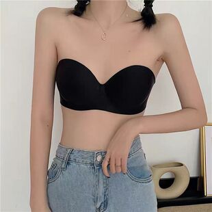 Strapless Beautiful Back Invisible Non-slip Bra Women's Thin Strapless Breast Wrapping Non-mark Bra Small Chest Large Gathering Underwear