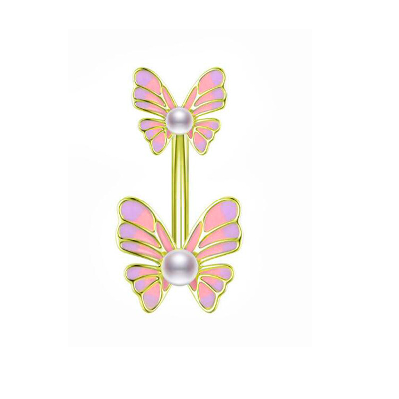 1 Pieza Estilo Simple Forma De Corazón Piña Mariposa Enchapado Embutido Acero Inoxidable Circón Perno Del Ombligo display picture 6