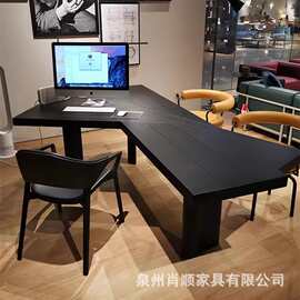轻奢办公室实木电脑桌设计师创意老板桌异形原木书桌子黑色办公桌