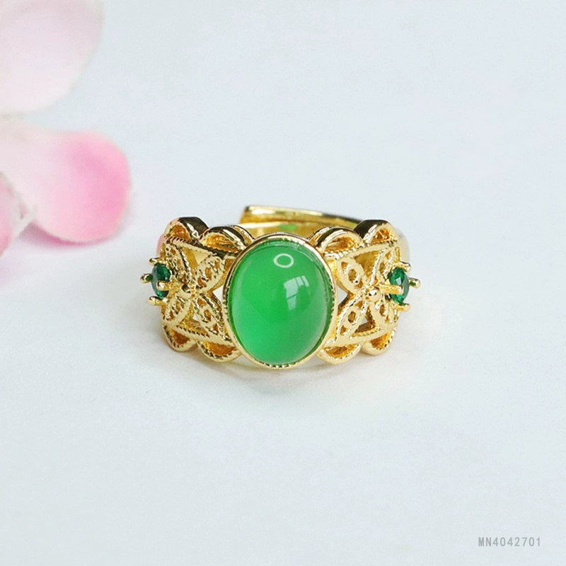 Yu Yu Bing посадка зеленый агат кольцо императорский зеленый халцедон хрустальное кольцо ювелирные изделия женская фабрика оптом MN4042701
